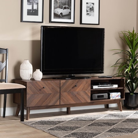 Baxton Studio Hartman Mid-Century Walnut Brown Finished Wood TV Stand 193-12377-ZORO